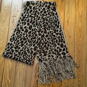 Cejon Animal Print Fringed Scarf With Metallic Thread